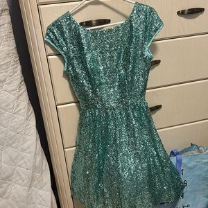 blue open back dress